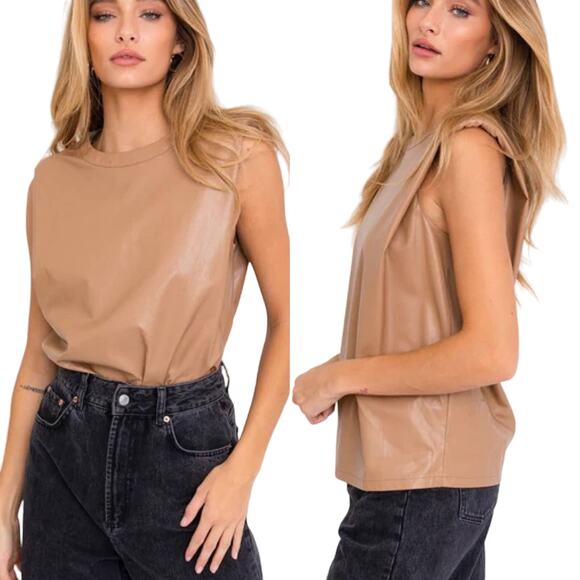 Le Lis S Cream Silky Satin Crew Neck Sleeveless Tank Top Blouse - Picture 2 of 9